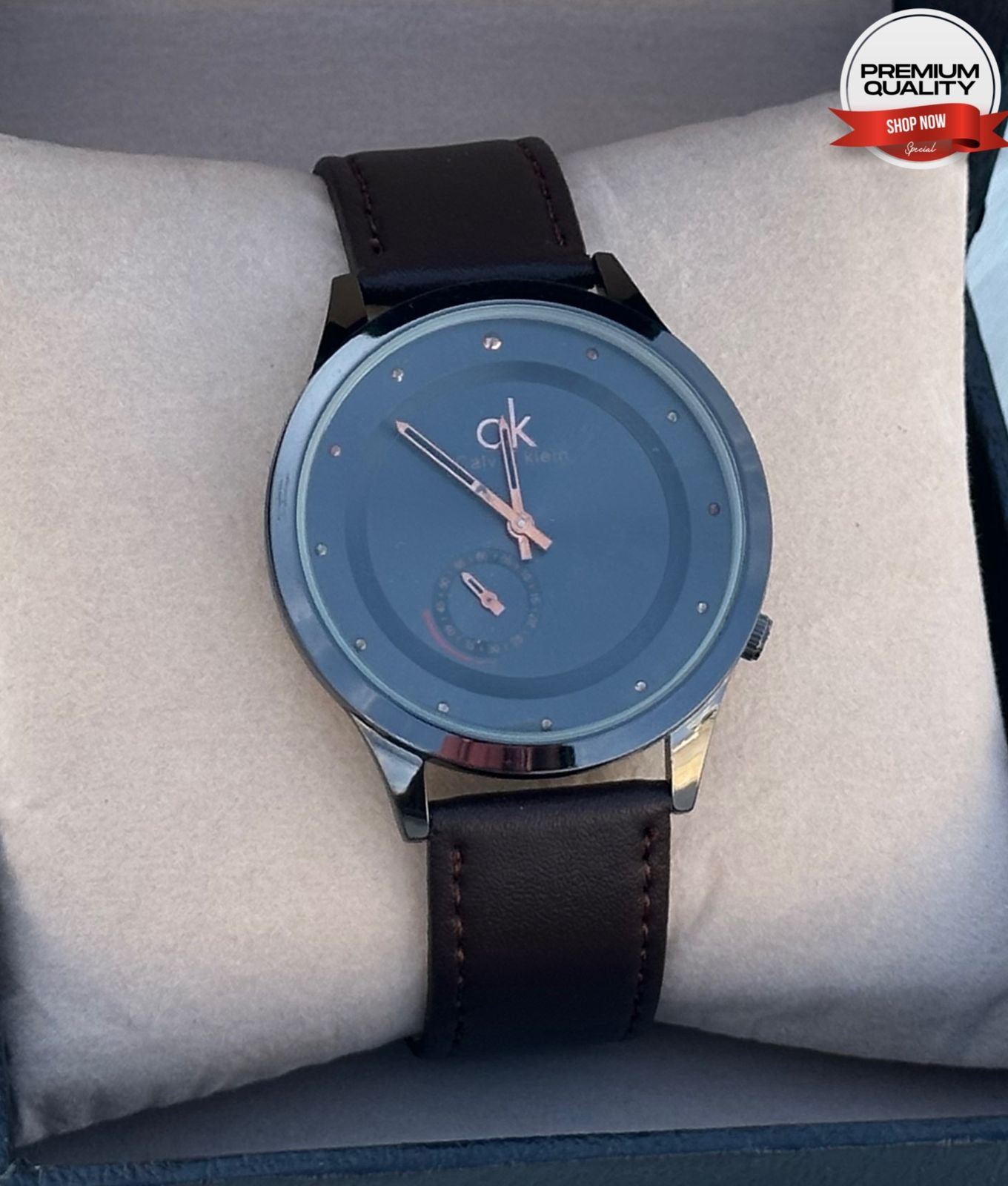 Calvin Klein Mens Watch (Black Dial & Brown Strap & Gray Color )