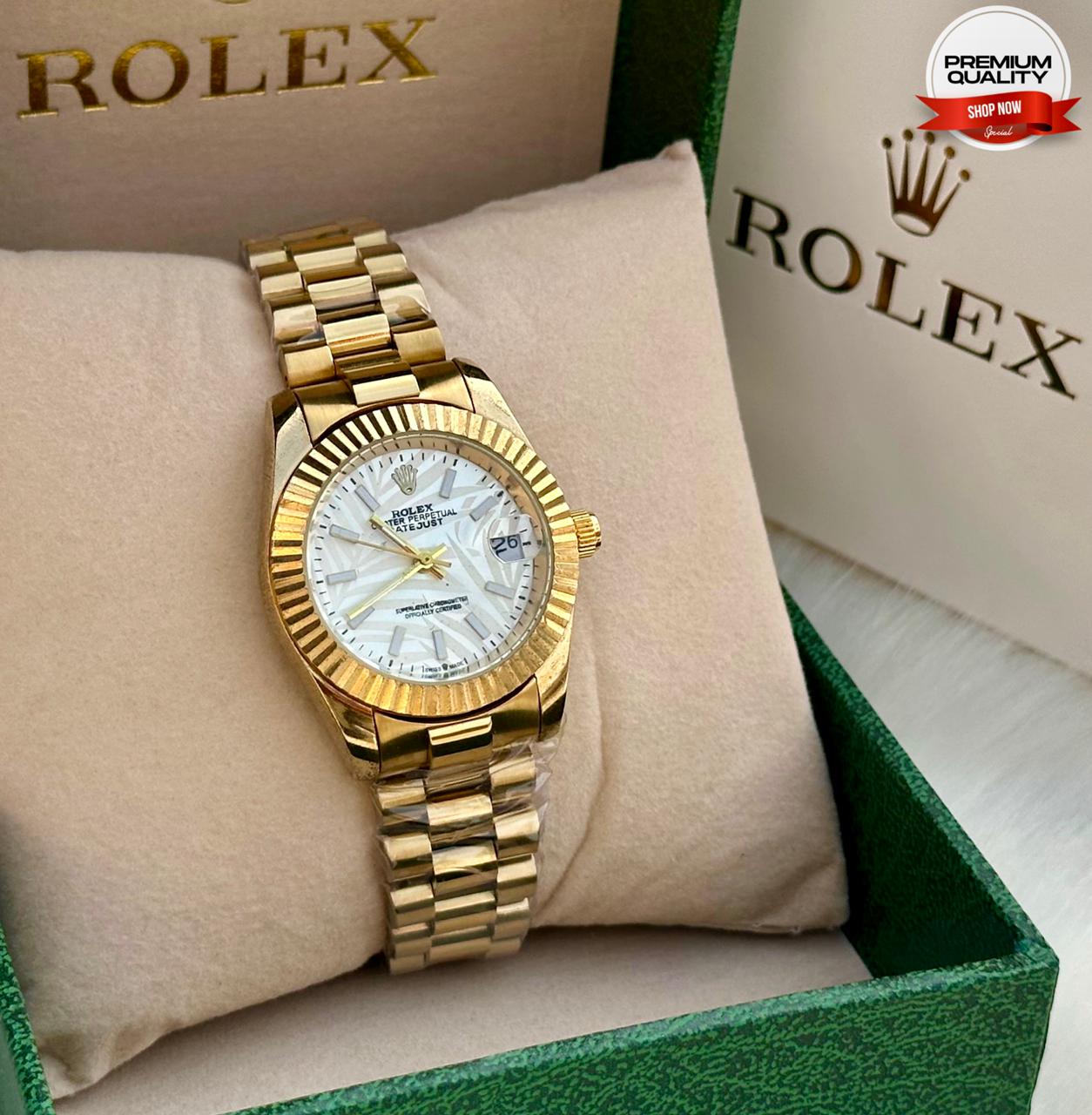 ROLEX LADIES WATCH (White  & Golden & Disgin Body )