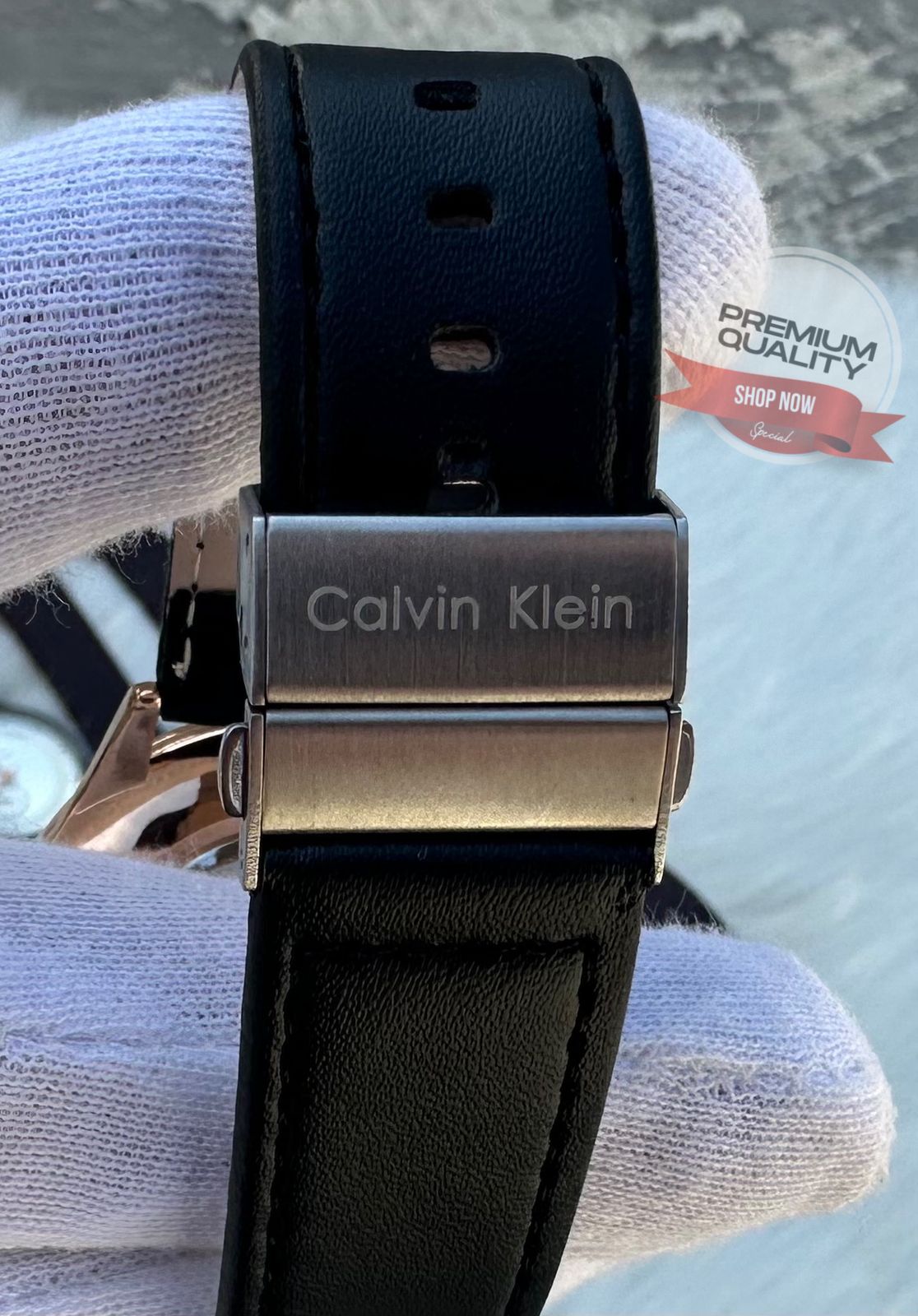 Calvin Klein Mens Watch (Black Dial & Black Strap & Golden Color )