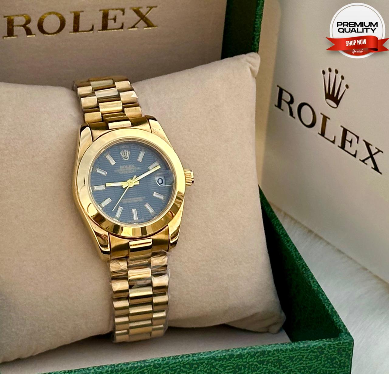 ROLEX LADIES WATCH (Black  & Golden & Slim Body )
