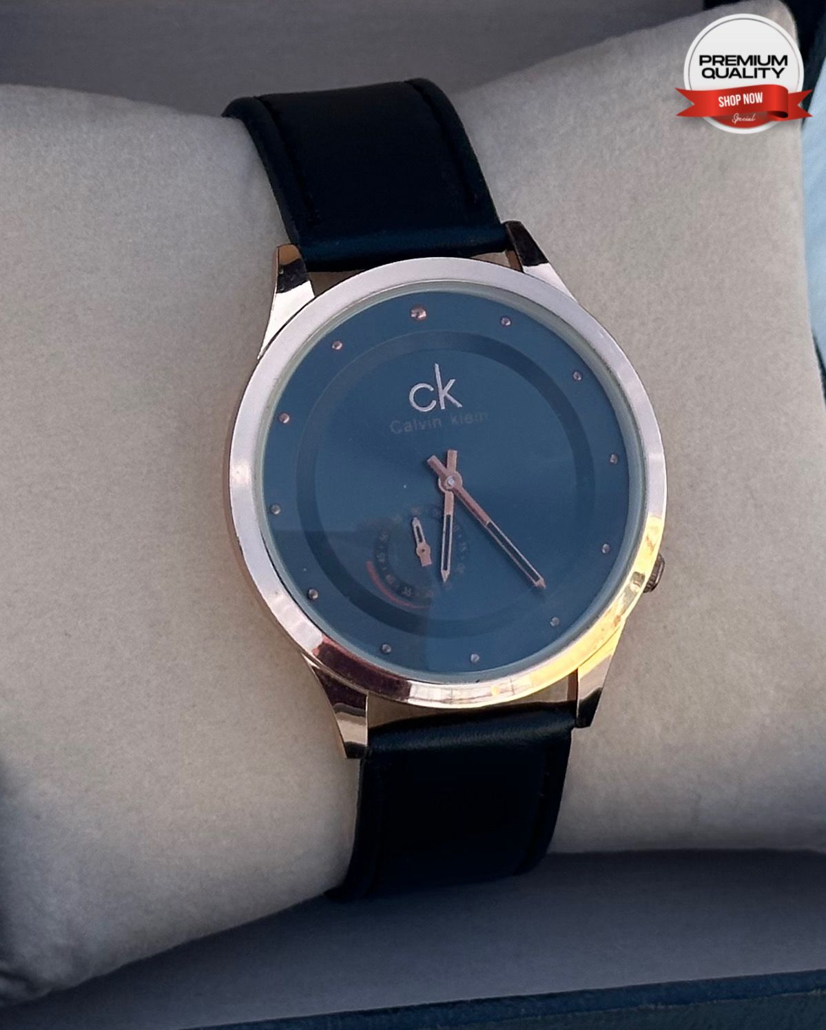 Calvin Klein Mens Watch (Black Dial & Black Strap & Golden Color )