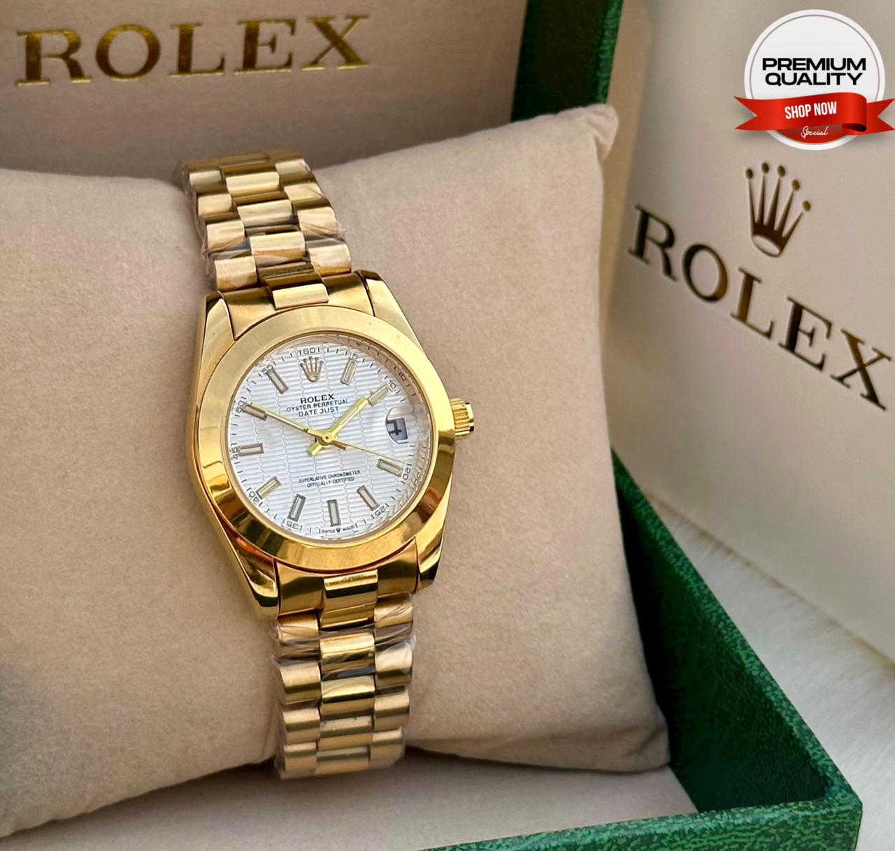 ROLEX LADIES WATCH (White  & Golden & Slim Body )